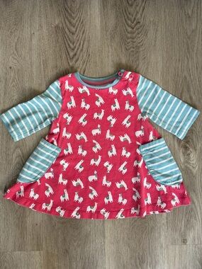 Mini Boden Llama Play Dress | Red & Blue Striped 2-3Y